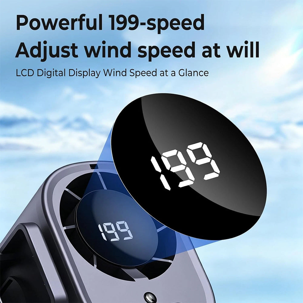 Car Clip Fan – 360° Rotation USB Air Conditioner Fan with LED Display, 2000mAh