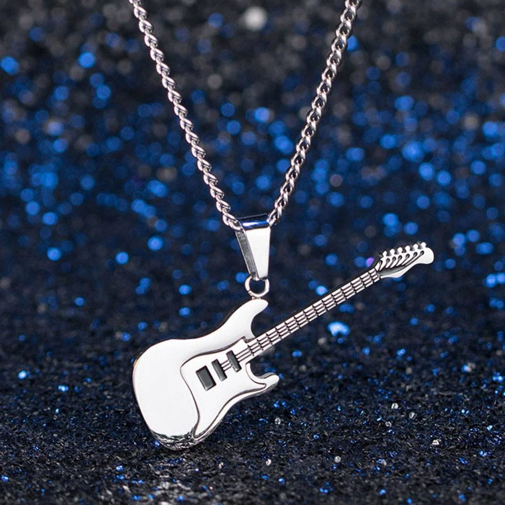 3-Piece Stainless Steel Music Guitar Pendant Necklace Set | Rock Style Unisex Jewelry Gift