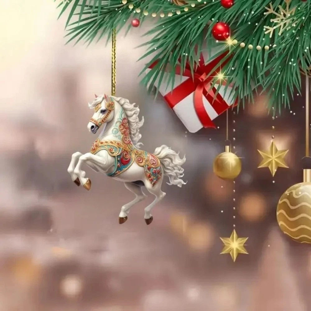 5X Horse 2D Acrylic Christmas Ornament - 8cm Elegant Hanging Pendant for Tree & Car Decor