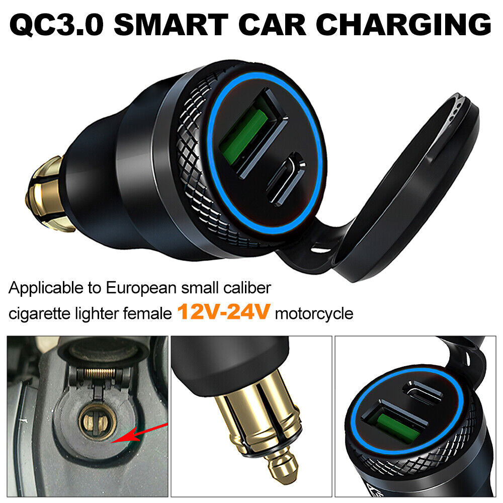 For BMW Ducati Triumph Motorcycle Dual USB Charger Hella DIN Type C Plug Sockets