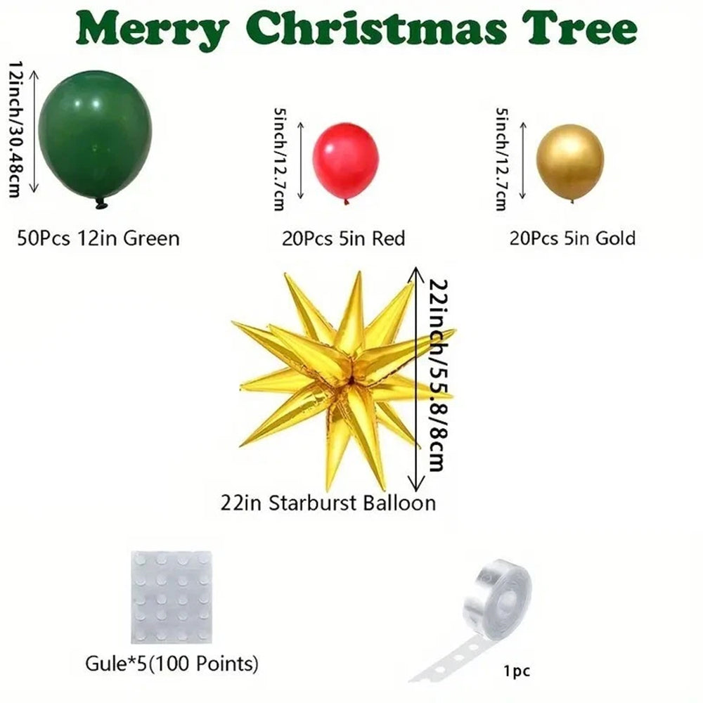 93-Piece Christmas Balloon Garland Kit  Arch Decor Set with Red, Green & Gold Star Balloons