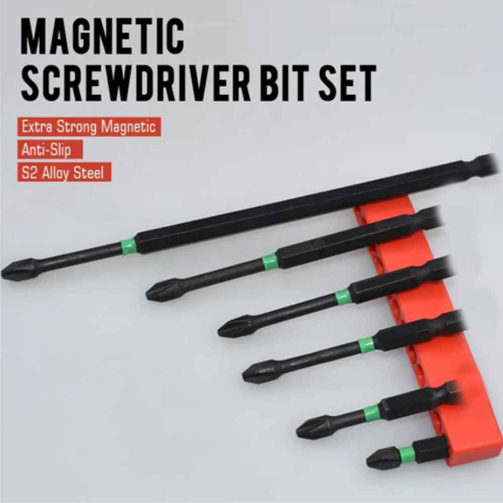 6IN1 Anti-Slip Magnetic Drill Bit Set,S2 Steel Cross Slot Screwdriver Bit