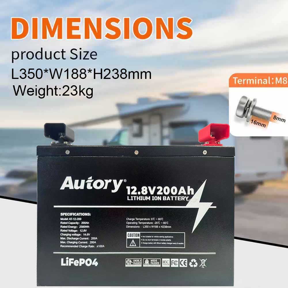 Autory 12.8V 200Ah LiFePO4 Deep Cycle Battery | 3000+ Cycles | Rechargeable Replace SLA AGM RV Camping