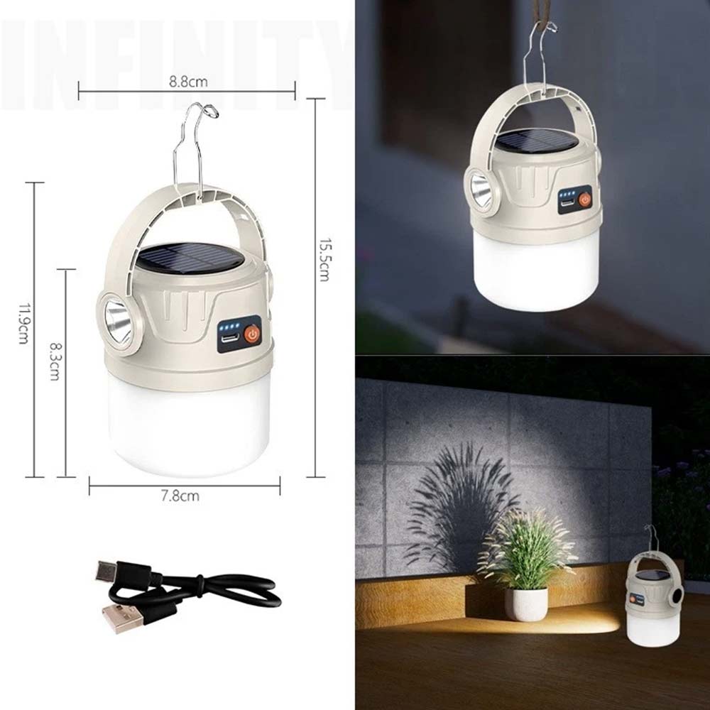 Solar Camping Lantern Flashlight - LED USB Rechargeable Tent Light for Outdoor Use