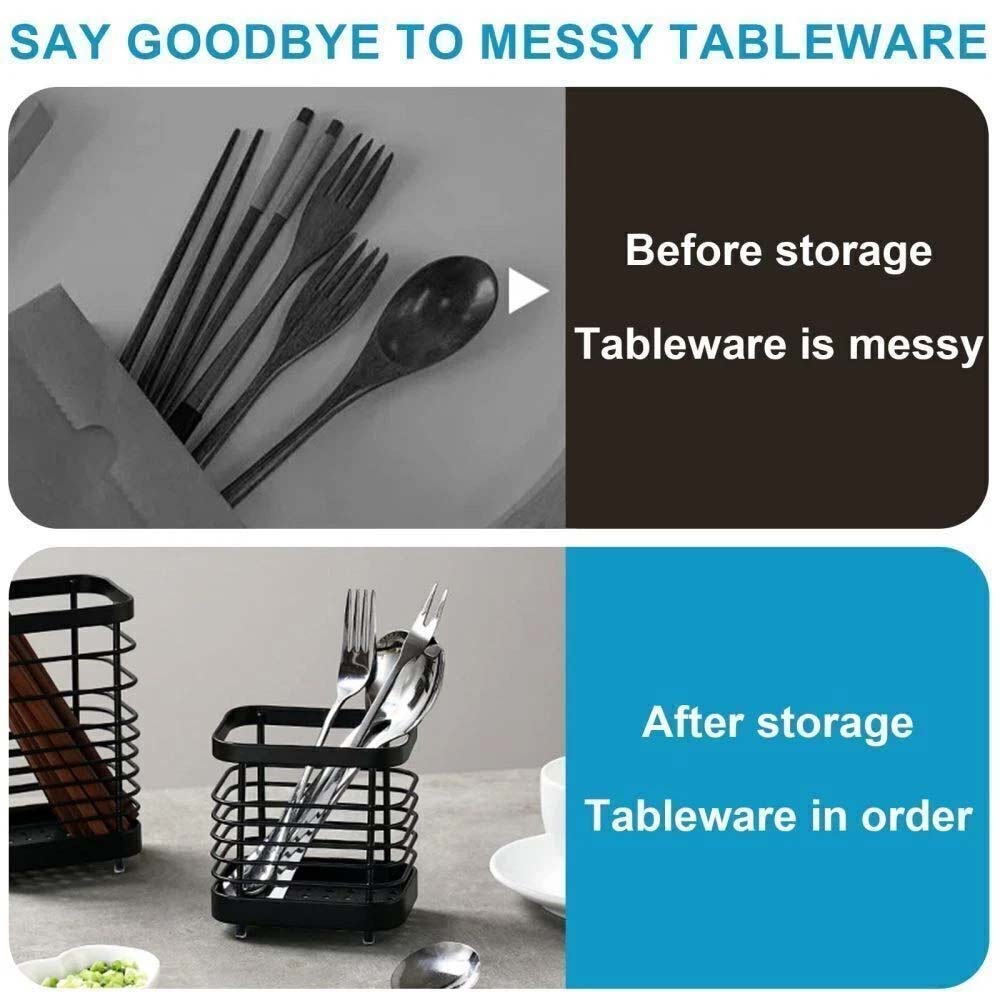 Stainless Steel Cutlery Holder - Kitchen Utensil Drainer Sink Caddy Stand 10.5cm