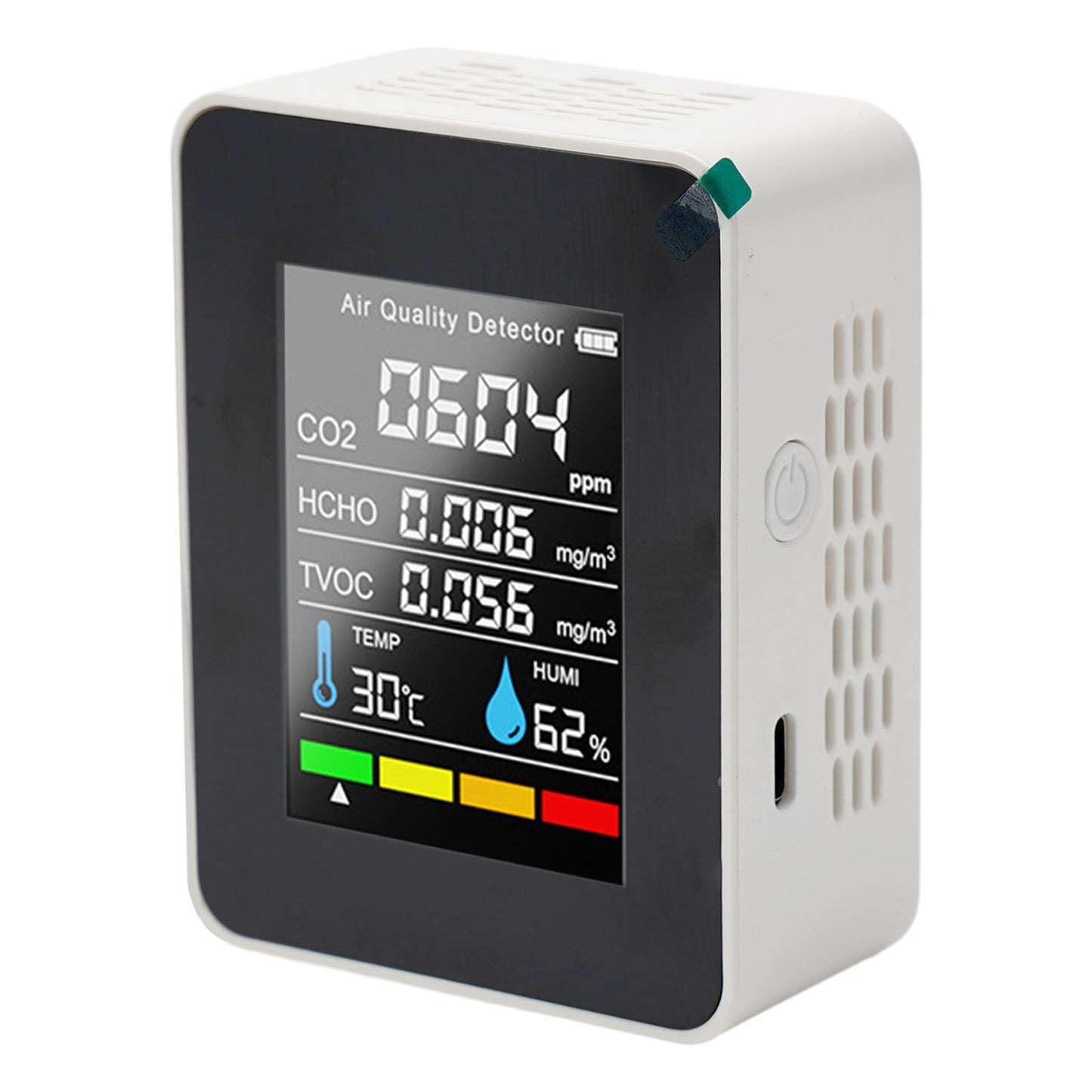 5-in-1 Air Quality Monitor – Portable CO2, HCHO, TVOC, Temp & Humidity Detector with USB-C Recharge