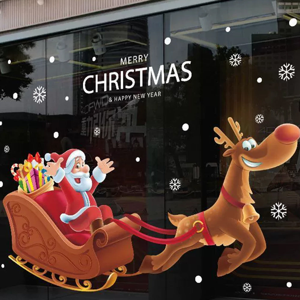 Santa Claus Sleigh Wall & Window Sticker Vinyl Decal for Glass Door Christmas Decor