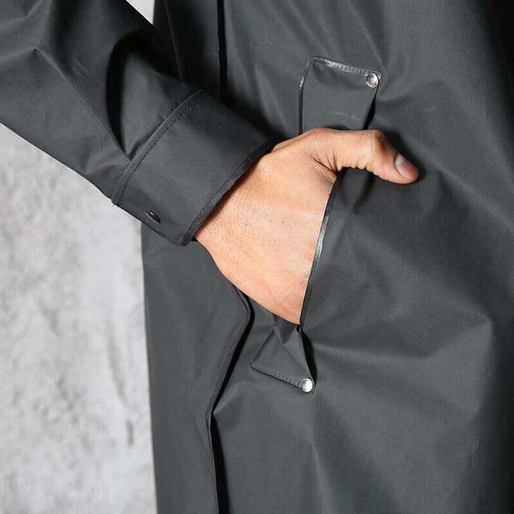 Mens Waterproof Long Raincoat Rain Coat Black Hooded Trench Jacket OutdoorHiking