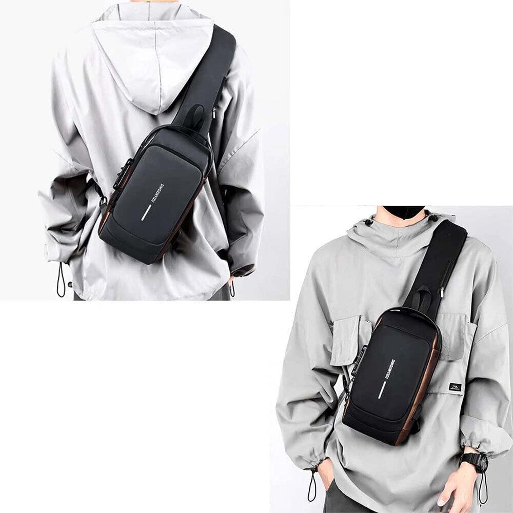 Men's Anti-Theft Crossbody Chest Bag - USB Charging Port & Lockable Sling Bag