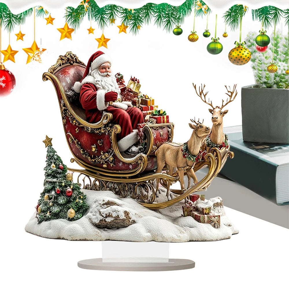2D Santa Claus & Reindeer Sleigh Acrylic Tabletop Decor - 25x25cm Festive Stand Ornament