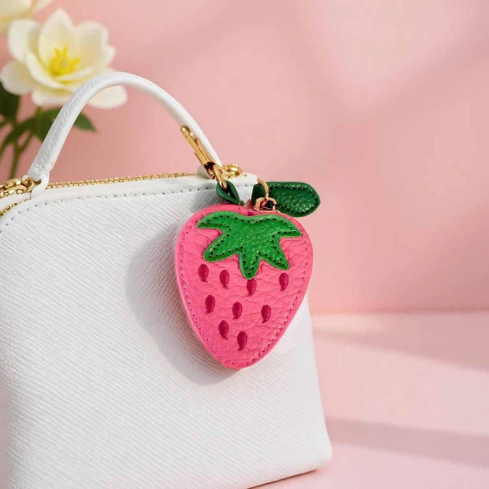 Strawberry Leather Coin Purse Keychain - Mini Zipper Pouch & Bag Charm