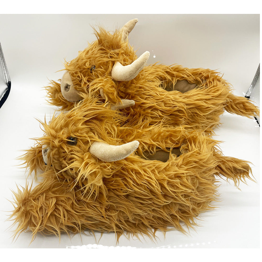 Highland Cow Slippers for Women - Novelty Fluffy Plush Warm Animal Slippers