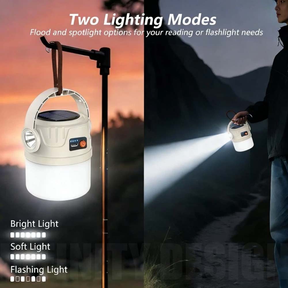 Solar Camping Lantern Flashlight - LED USB Rechargeable Tent Light for Outdoor Use