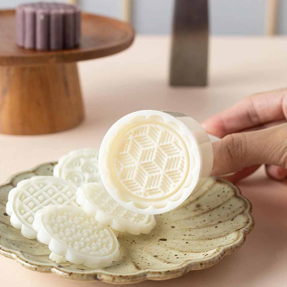 Hand Press Mooncake Mould – 6 Stamp Cookie Cutter for Green Bean Cakes