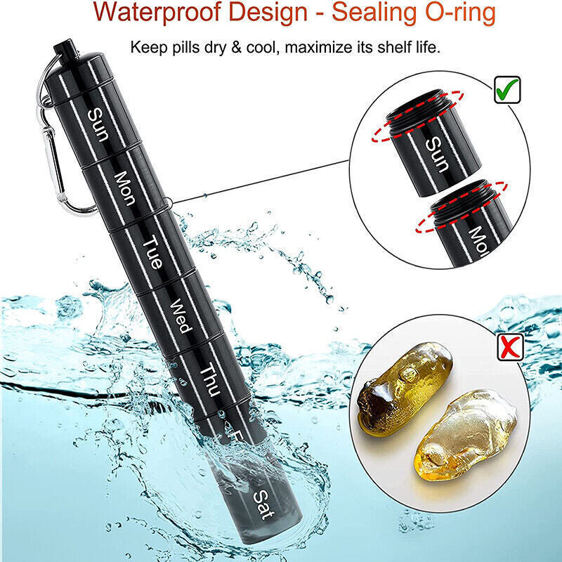 7-Day Pill Box – Waterproof Aluminium Medicine Storage Container with Keychain