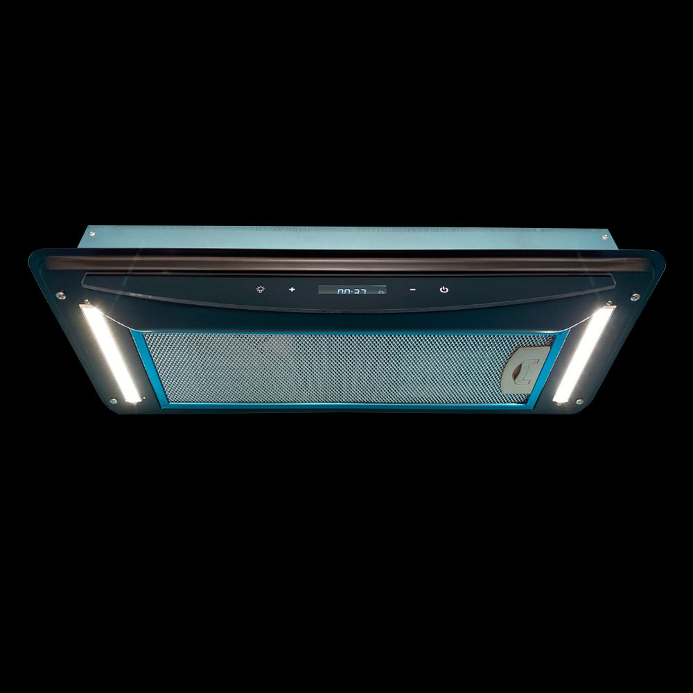 Flush mount caravan / rv / marine rangehood x 12v fan and led lights