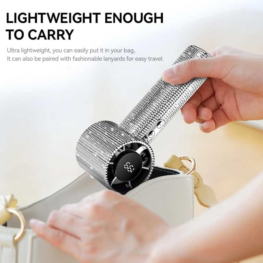 S5 Full White Diamond Handheld Turbo Fan - 199-Speed Portable LED Display Mini Fan