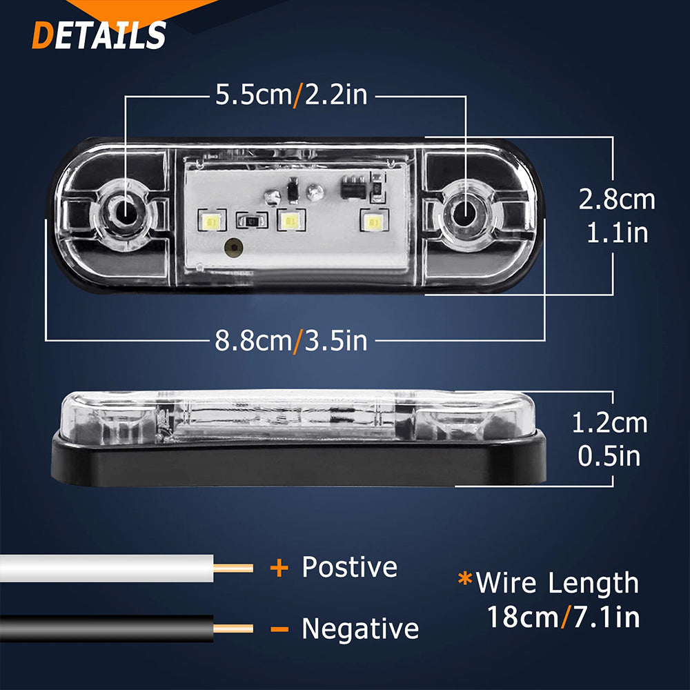 4X 3LED CLEARANCE LIGHTS SIDE MARKER LAMP WHITE TRAILER TRUCK CARAVAN 12V/24V