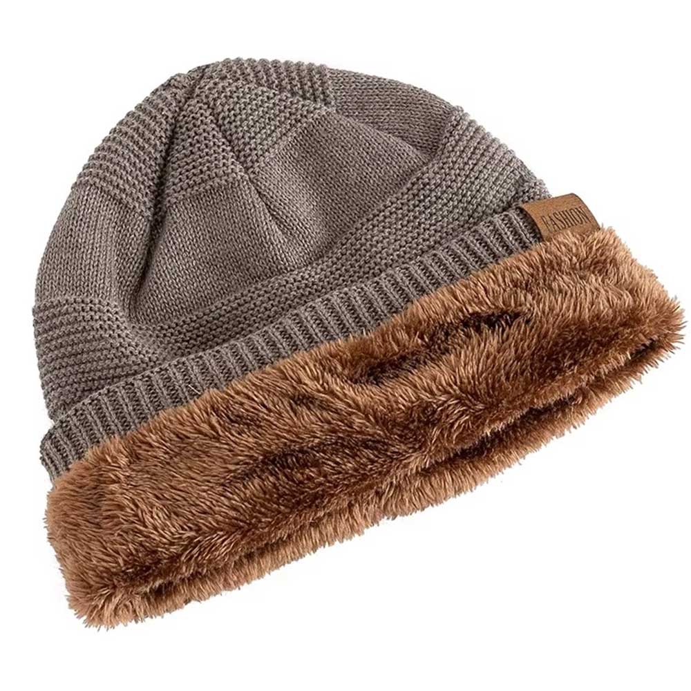 Unisex Slouchy Winter Beanie - Fur Lined Warm Knitted Hat for Men & Women