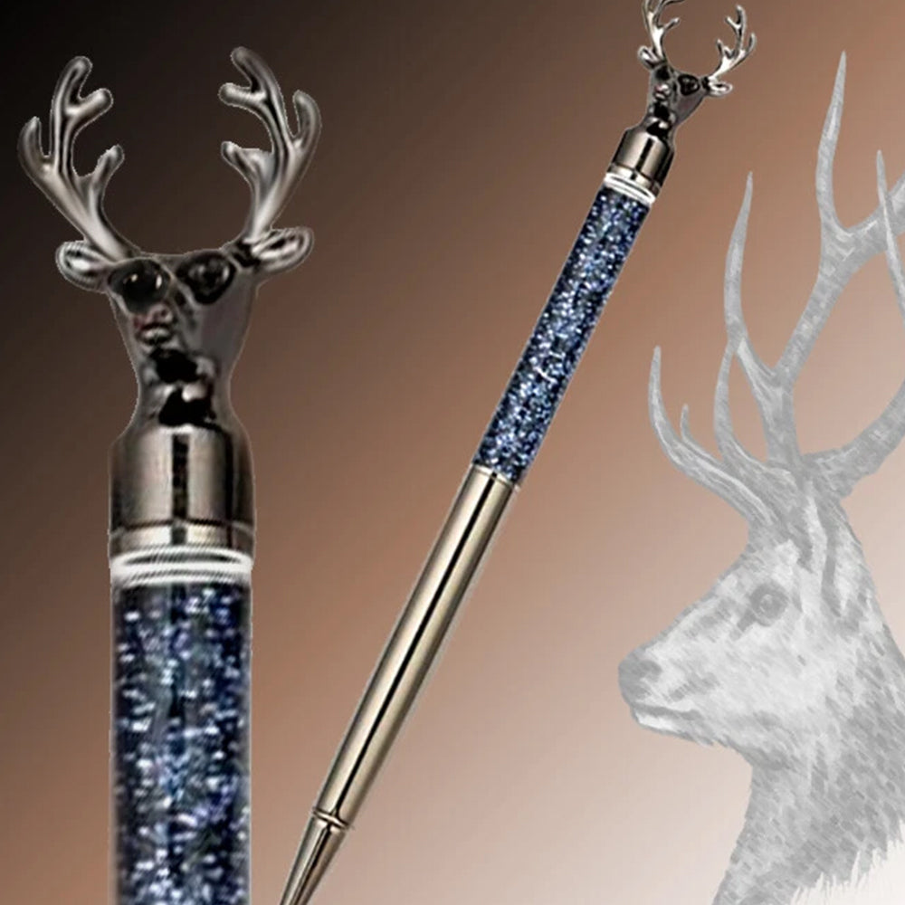 Stag Head Ballpoint Pen, Novelty Christmas Gift for Men & Women (Gunmetal Grey with Glitter)