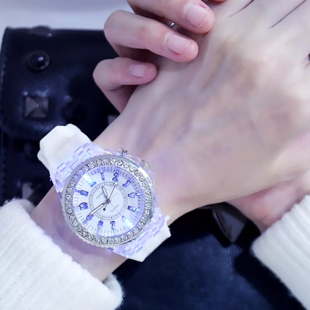 Men's Watch Teenage Women's Watch Crystal Quartz Bracelet with LED Illumination