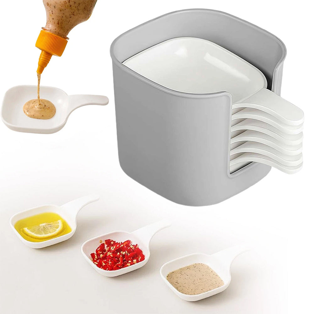 6-Piece Dipping Sauce Plate Set with Holder - Plastic Condiment Dishes for Parties