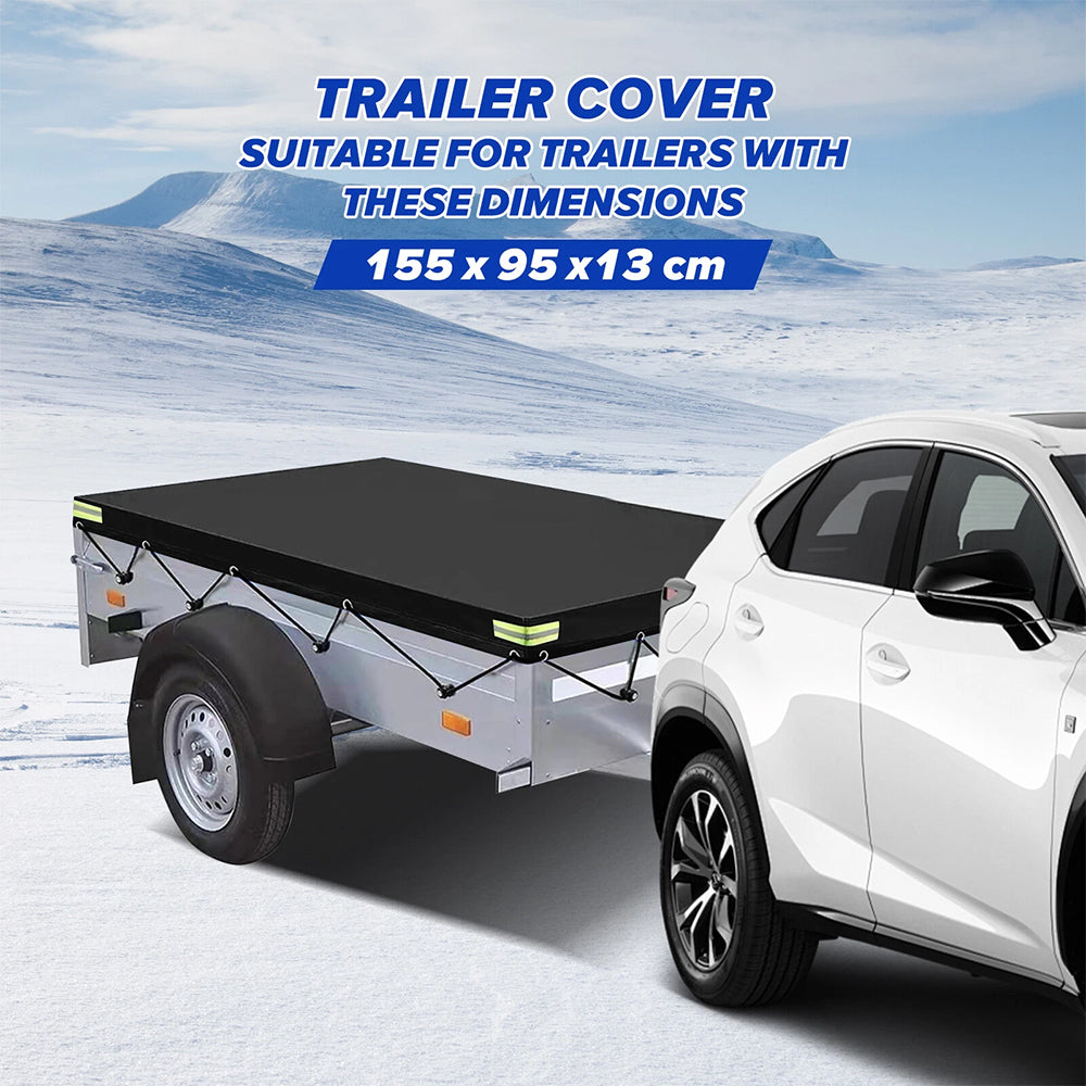Black Trailer Cover with Bungee Cord 214*122*13cm - Heavy Duty Waterproof Tie Down 420D