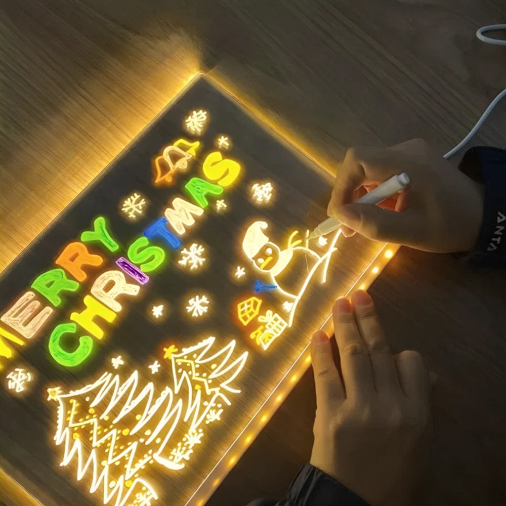 Light Up Message Board - 30x20cm Acrylic Rewritable Drawing Lamp with 7 Pens