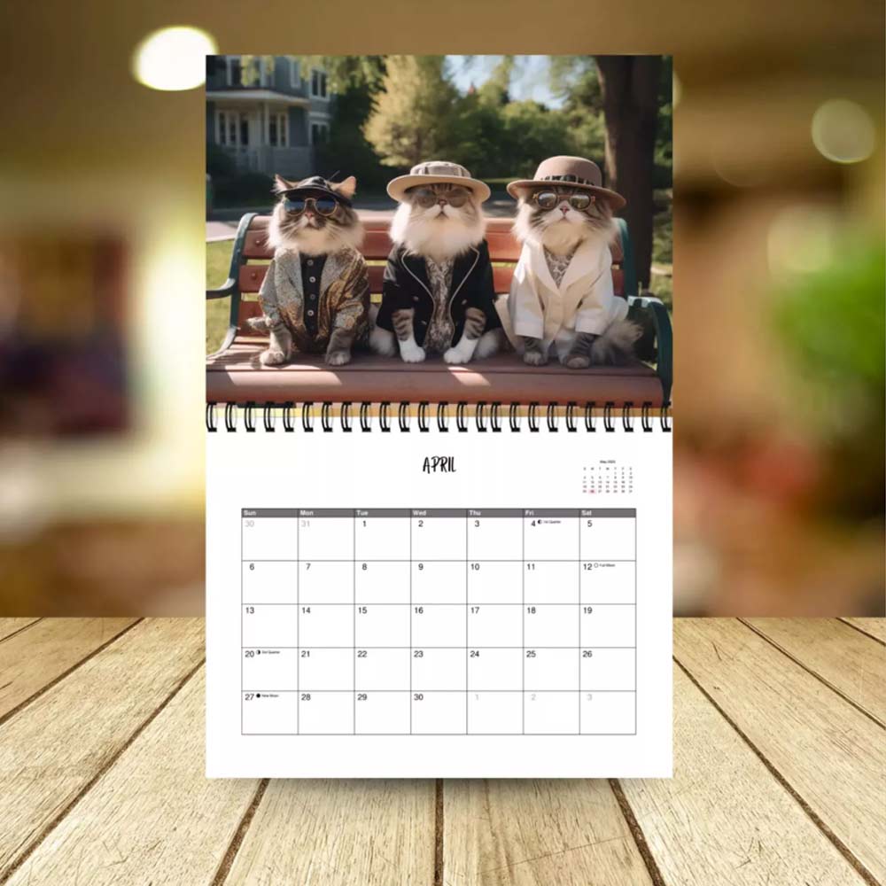Stylish Cats Wall Calendar 2025, 12 Month Calendar, Hanging Calendar for Cat Love, Home Office Wall Calender