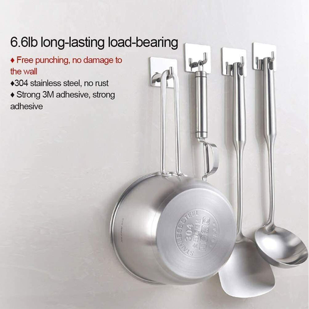 4PCS Self Adhesive Hooks 3M Adhesive Wall Hanger Waterproof Heavy Duty, Silver
