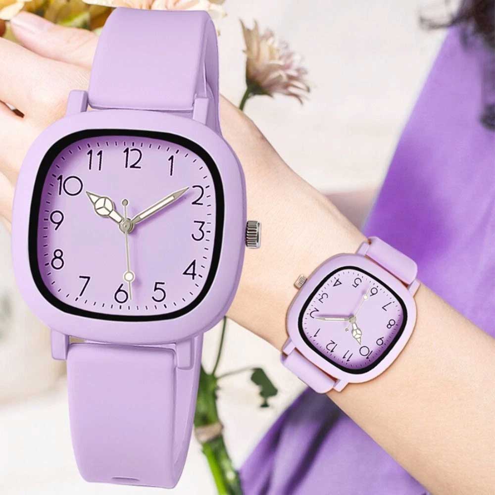 Purple Silicone Quartz Wristwatches Stainless Steel Ladies Watches Women Watch