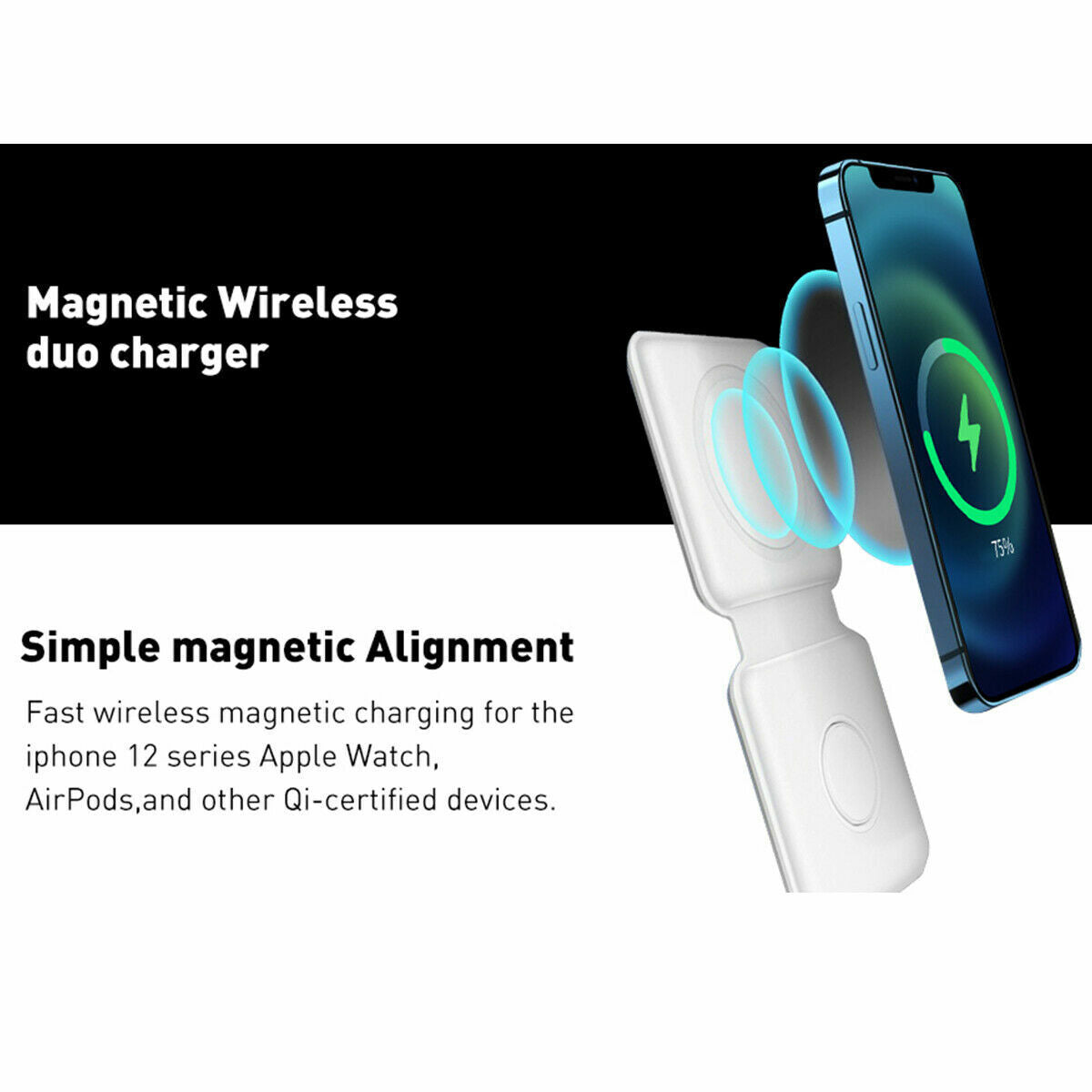 15W Mag safe Magnetic Wireless Foldable Charger Pad For iPhone 14 13 Apple Watch