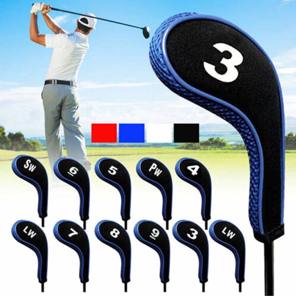 12pcs Neoprene Golf Club Iron Head Cover  Zipper Long Neck 3-9 A SW PW LW