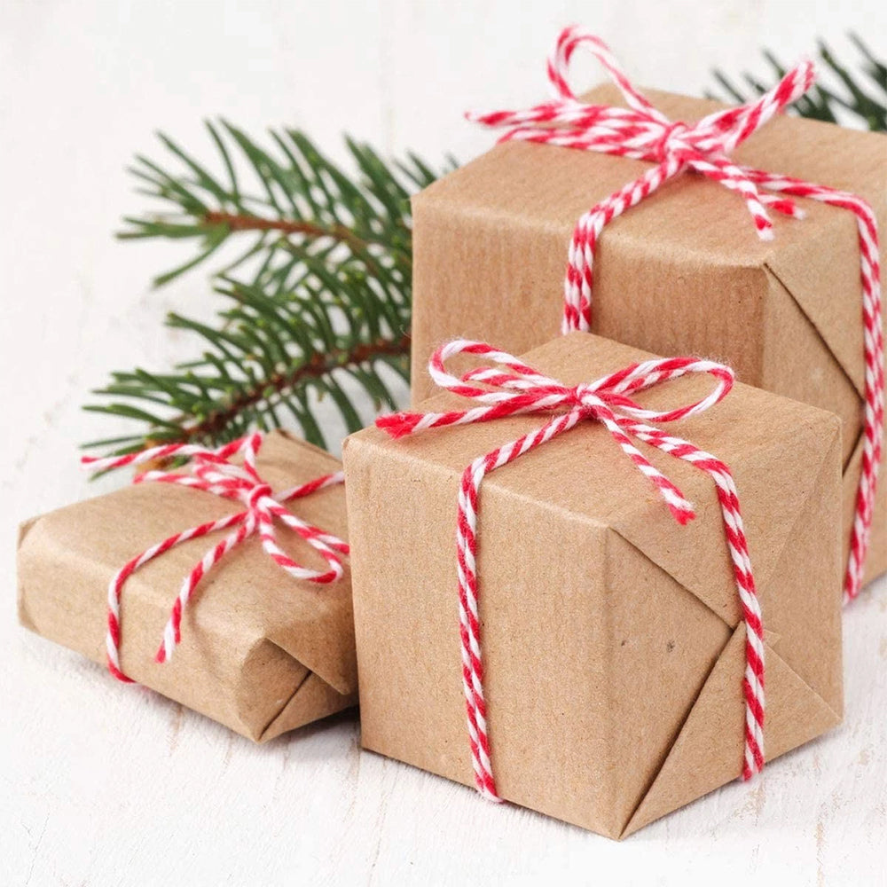 100m Red & White Twine String Natural Cotton Jute for Gift Wrapping, Christmas Crafts & DIY Decor