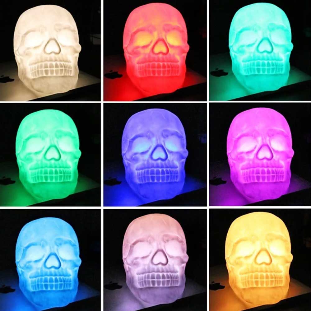 Skull Head LED Night Light 7 Color Bedside Touch Table Lamp USB Remote Control