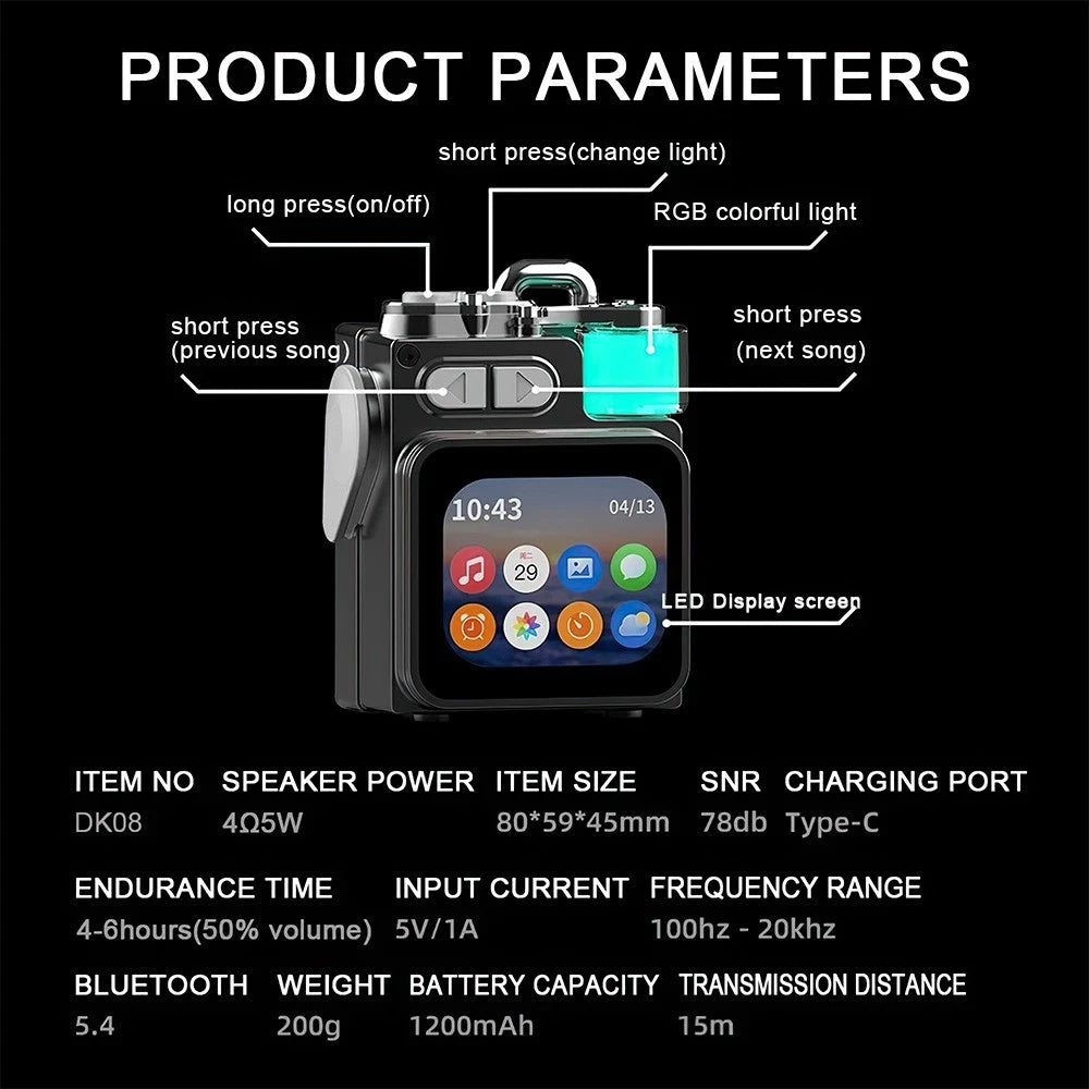 Outdoor Wireless Bluetooth Mini Speaker - Alarm Clock, RGB Lamp & App Control