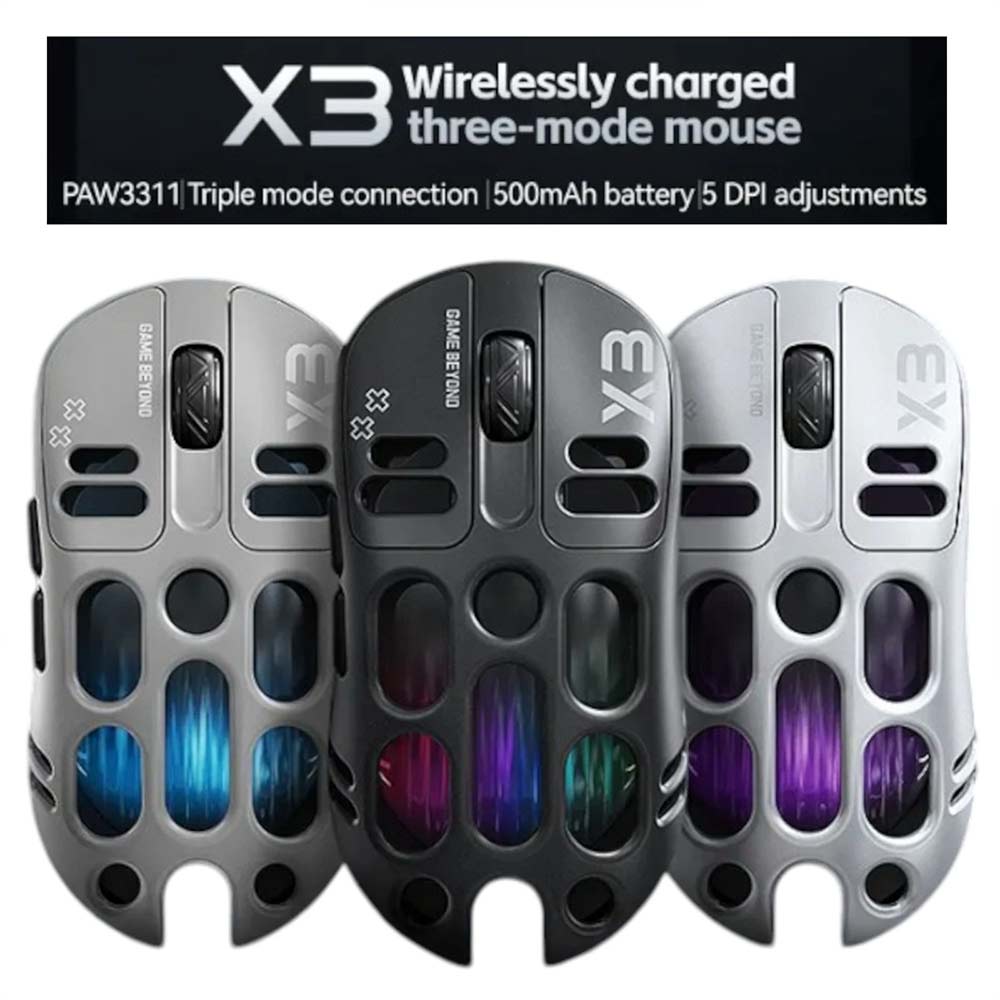 RGB Gaming Mouse TWOLF X3 - PAW3311 12000 DPI, Tri-Mode Wireless/Wired, 500mAh