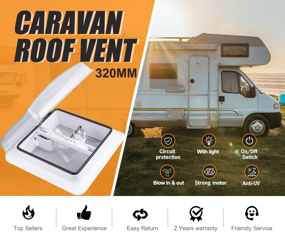 CARAVAN  SHOWER HATCH  320MM  12VOLT WITH FAN AND LED LIGHTS