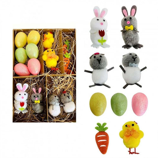 Carrot Egg Bunny Chick Easter Decorations Set - Plastic & Felt Party Items for Spring
