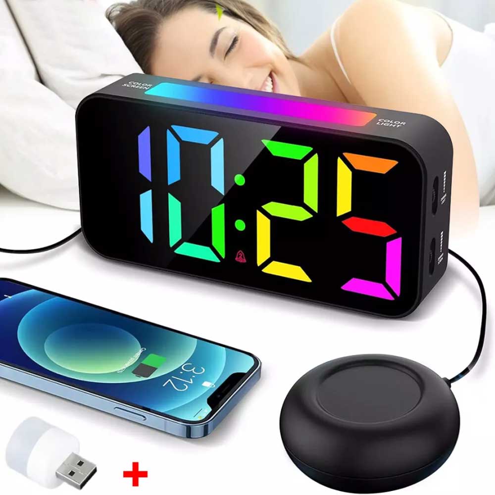 Digital Alarm Clock for Heavy Sleeper Bedroom LED Display Night Light w/ Shaker