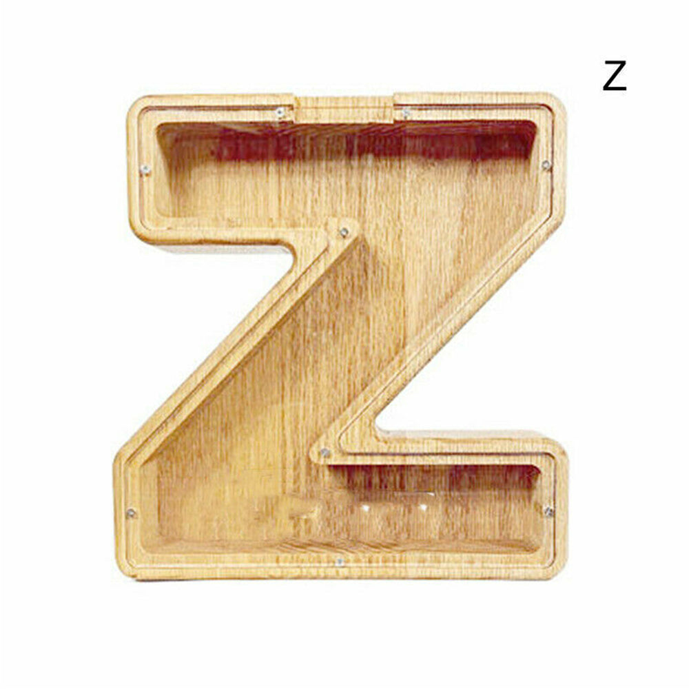 Wooden Piggy Bank Funny Letter/Alphabet Coin Saving Money Box Kids Adults Gift