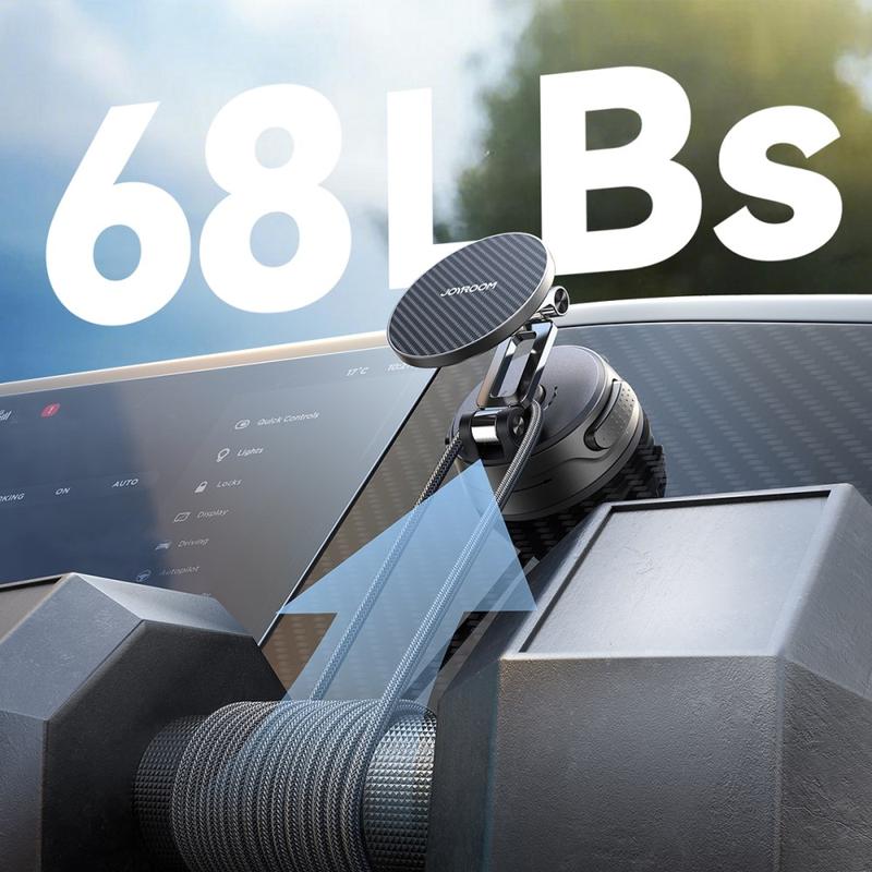 Foldable Magnetic Car Phone Holder with Suction Cup Base, Strong Magnet Stable Mount for Dashboard & Windshield – Black