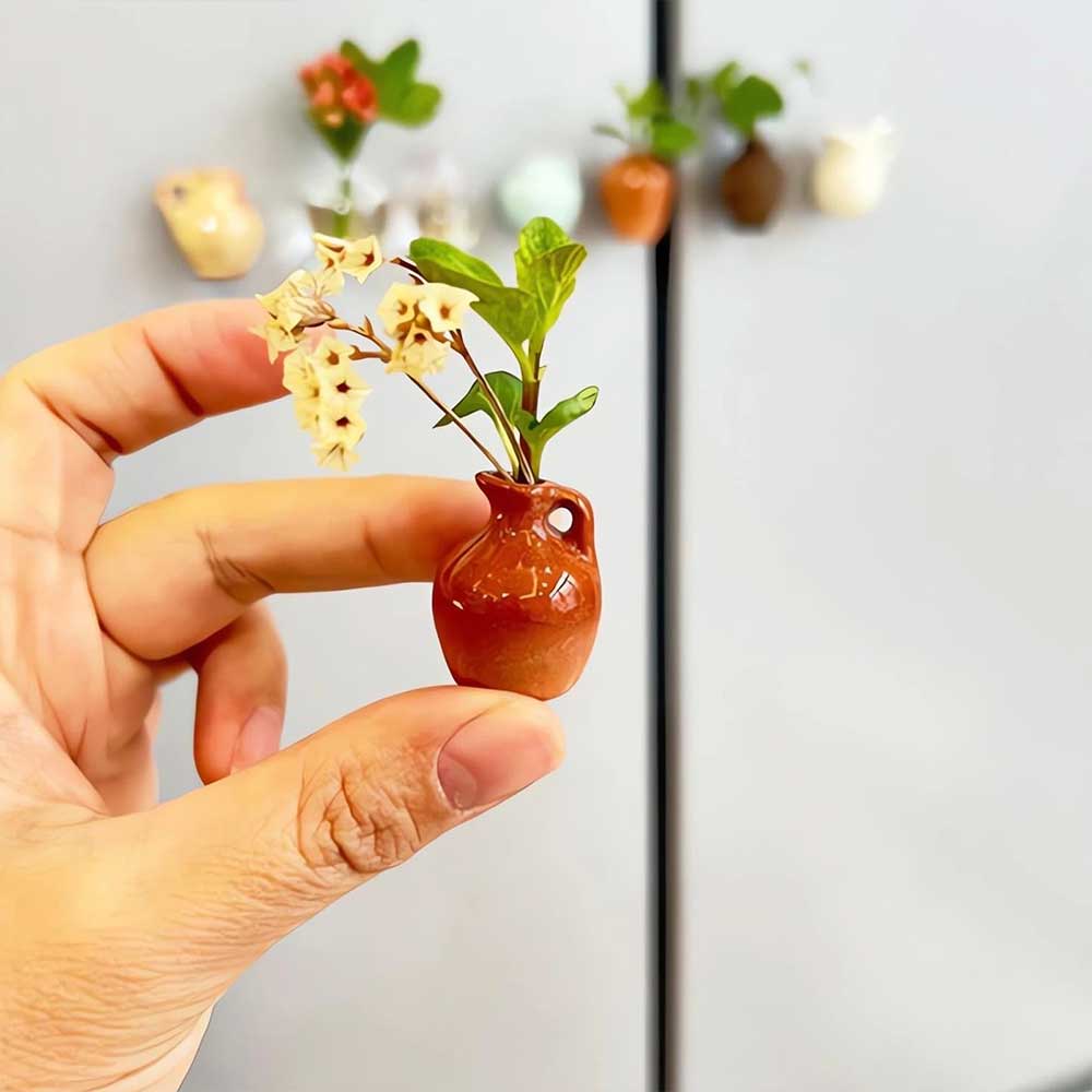 8PCS Mini Resin Vase Magnets - 3D Empty Vase Fridge Decor Set (Flowers Not Included)
