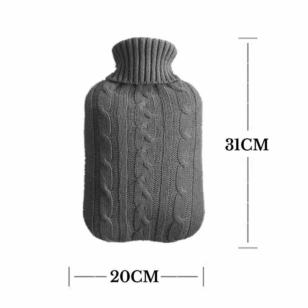 2L Hot Water Bottle Knitted Cover Winter Warm Rubber Bag Relaxing Warmer Grey
