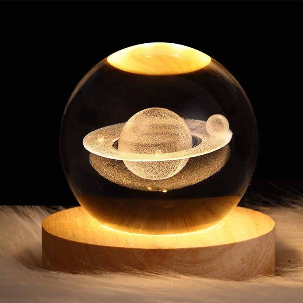 3D Moon Night Light Planet Globe Galaxy LED Crystal Ball Table Lamp Bedside USB