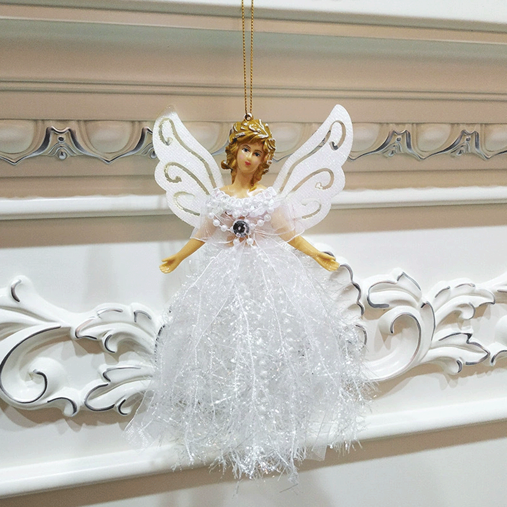 Christmas Tree Topper – White Angel Hanging Fairy, Festive Xmas Tree Ornament Decoration