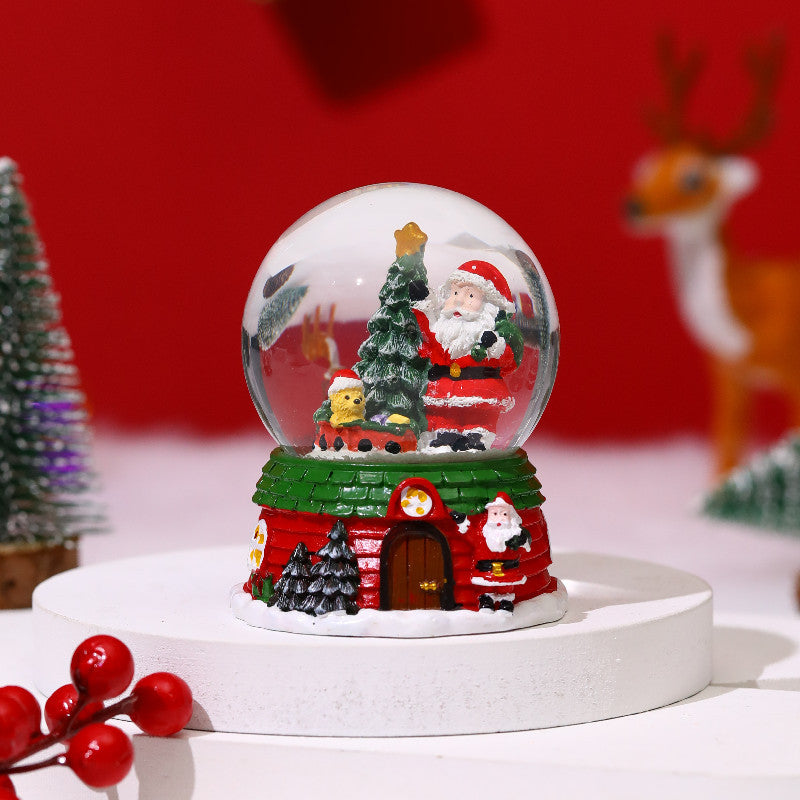 Musical Snow Globe – Christmas Tree & Santa House 12cm Tabletop Decoration