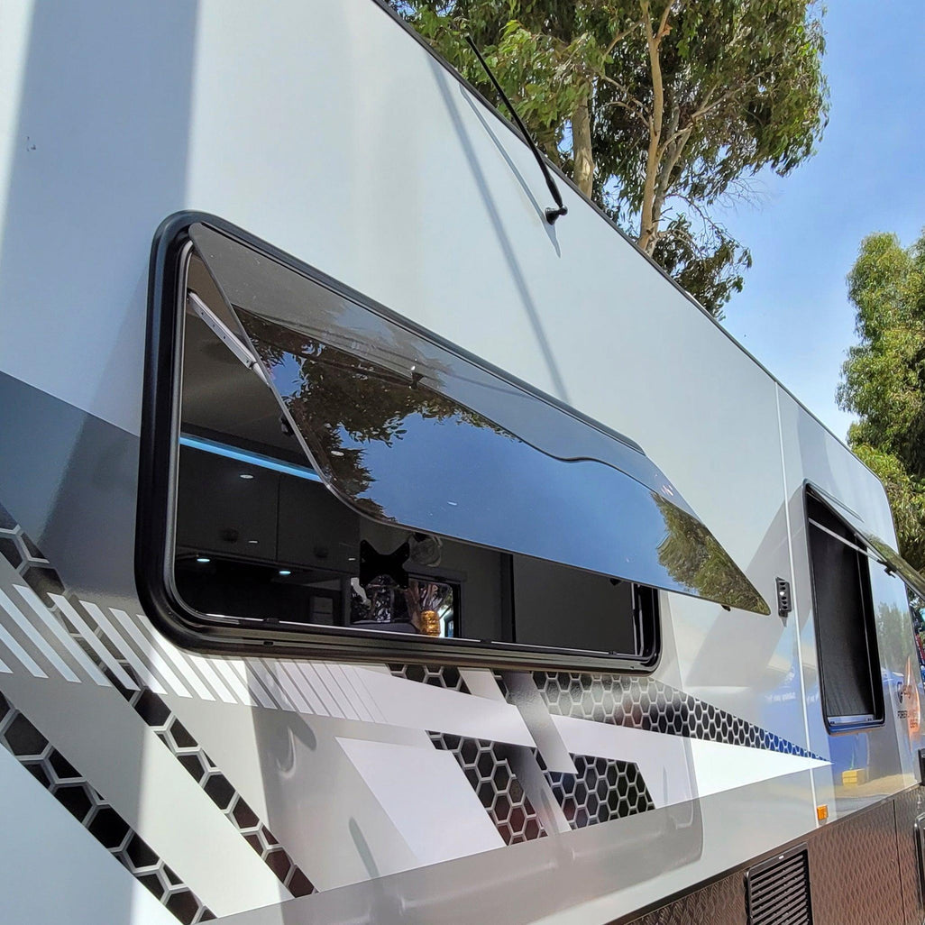 RV Camper Push Out Flat Window RV Trailer Vent Hatch RV Car Outside Push Window Locking Handle with Strut Attachment