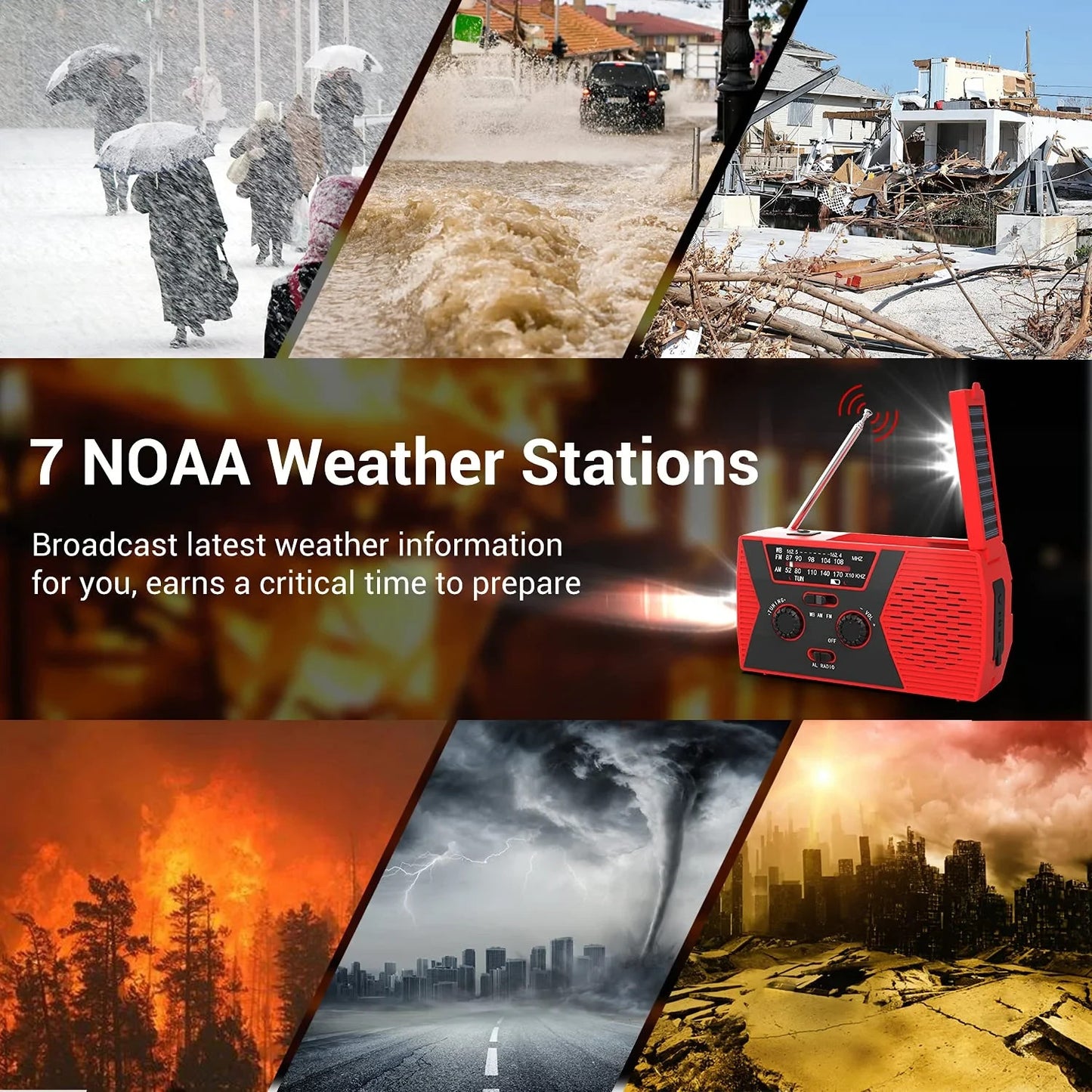 Portable Solar & Hand Crank Emergency Radio – Waterproof with Flashlight & Reading Light