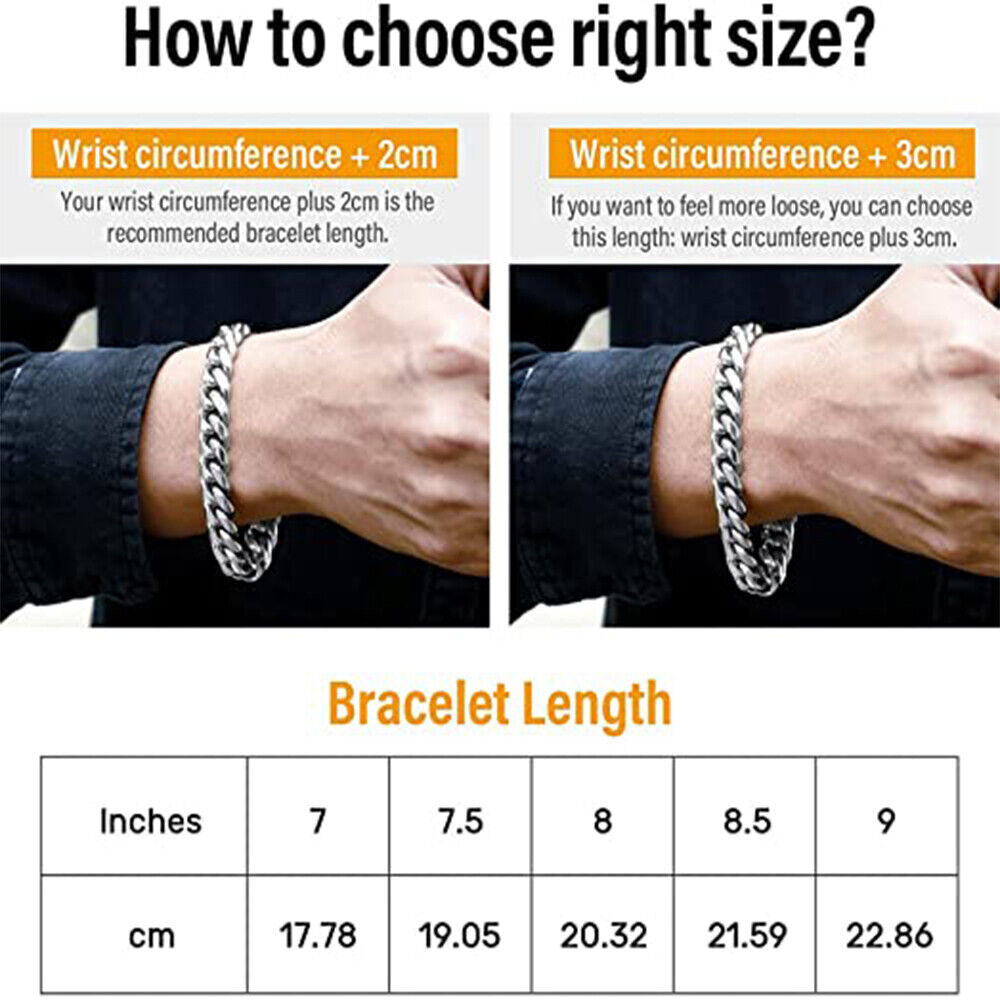 Men's Cuban Durable Urban Street-Wear Hip Hop Bracelet 12mm 18k Gold Silver Curb